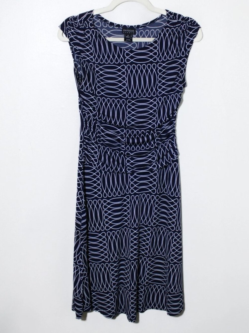 EnFocus Studio Womens Geometric Sleeveless Navy Blue White Dress Size 4 S